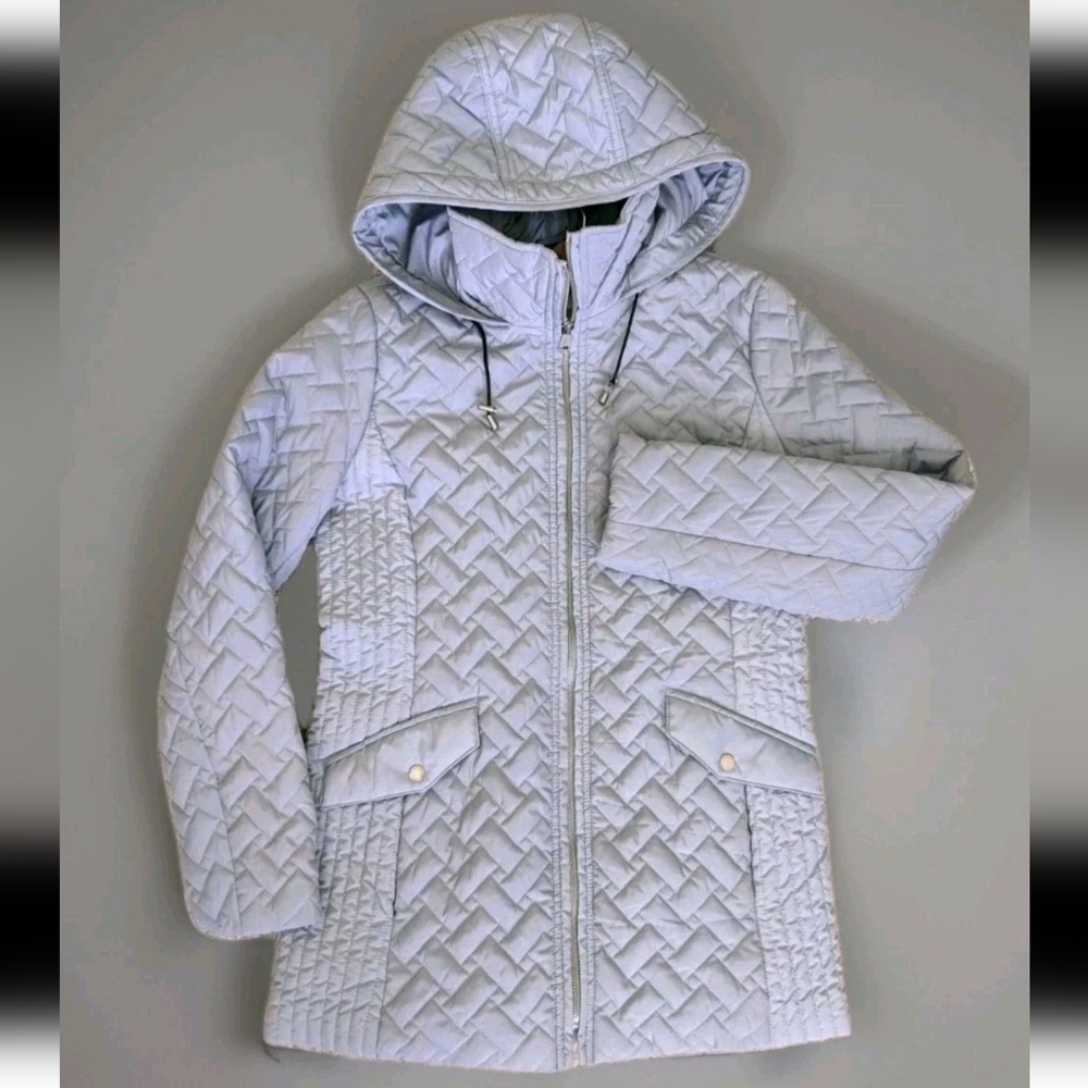 COLE HAAN Signature Quilted Hooded Jacket WOMEN'S S Small Outdoor Sky Blue MINT - Picture 1 of 15